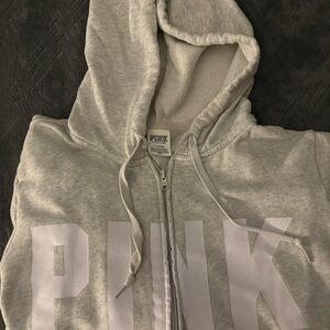 PINK Victoria's Secret Light Gray Zip-Up Hoodie